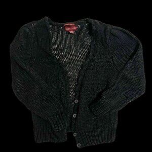 Amazing Vintage Hand-Knit Cotton Black Borelli Cardigan Sweater Ruffled US M